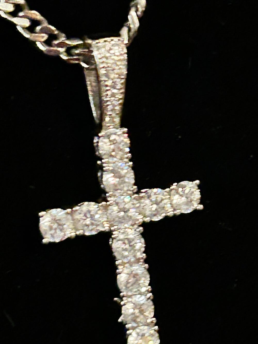 Silver Tone Rhinestone Cross Pendant Necklace 23 Inch Chain Religious Sparkle